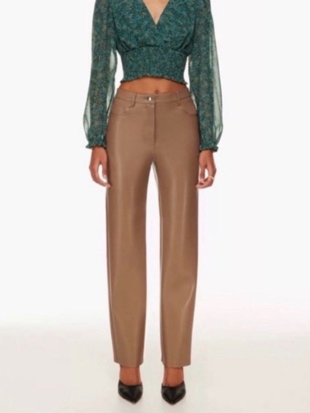 Aritzia Wilfred The Melina Pant Faux Leather Minimalist Capsule Brown Size 10
